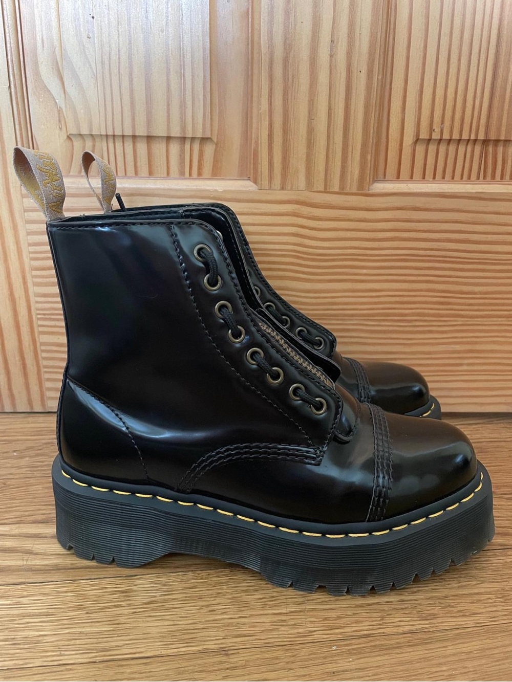 Dr. Martens Black Patent Lace-Up Boots with Front Zipper - Picture 3 of 6